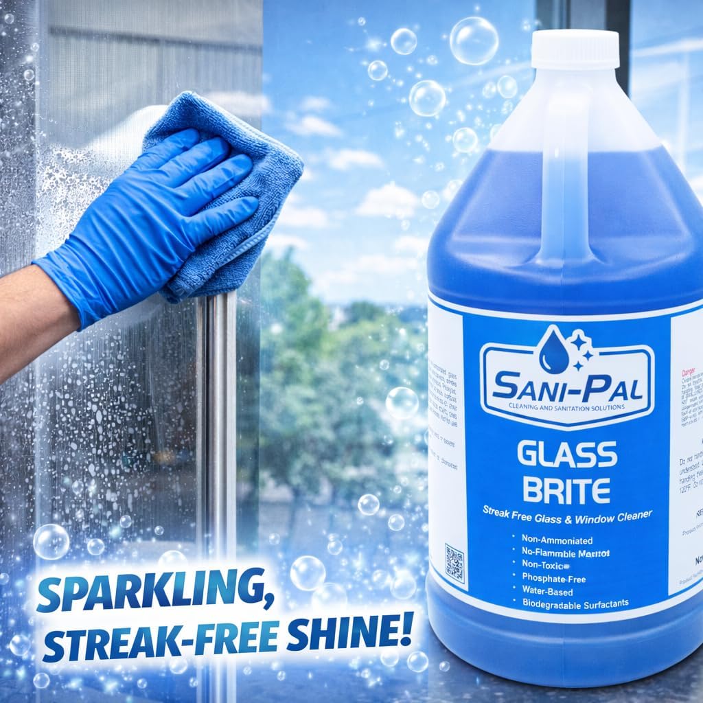 Glass Brite, Glass & Window Cleaner, Popular Glass Cleaner, dries quickly to leave surfaces sparkling, clear and streak free, 128 fl oz, Mint Scent (1, pack of 4 gallons)