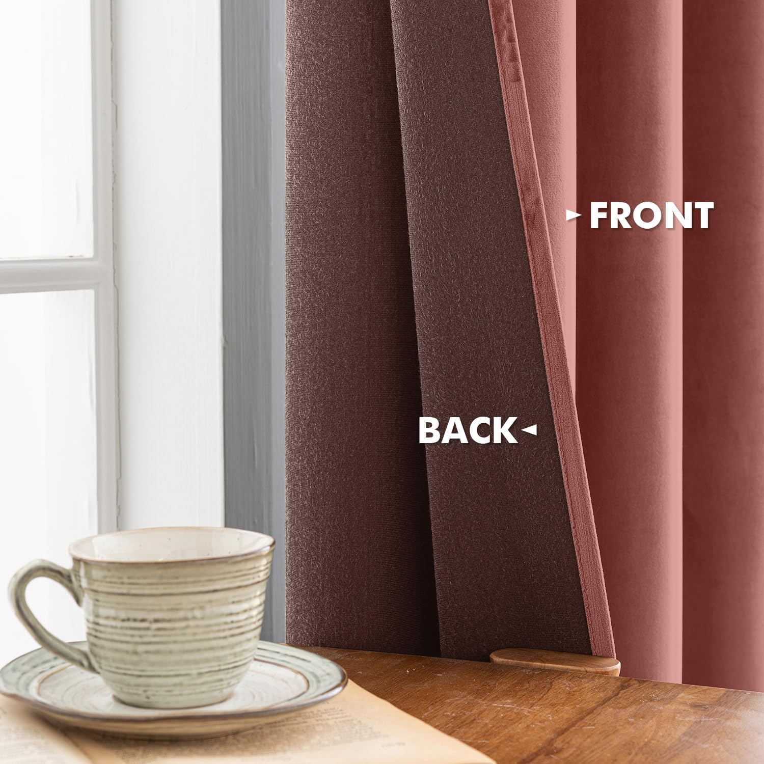 MIULEE Cortinas Terciopelo Rosa Viejo Salon Modernas 2 Piezas, Elegante Cortinas de Terciopelo Suave Semiopacas con Ojales, Cortina Termicas Aislantes Frio Anti Luz Invierno Ventana Cortina Dormitorio
