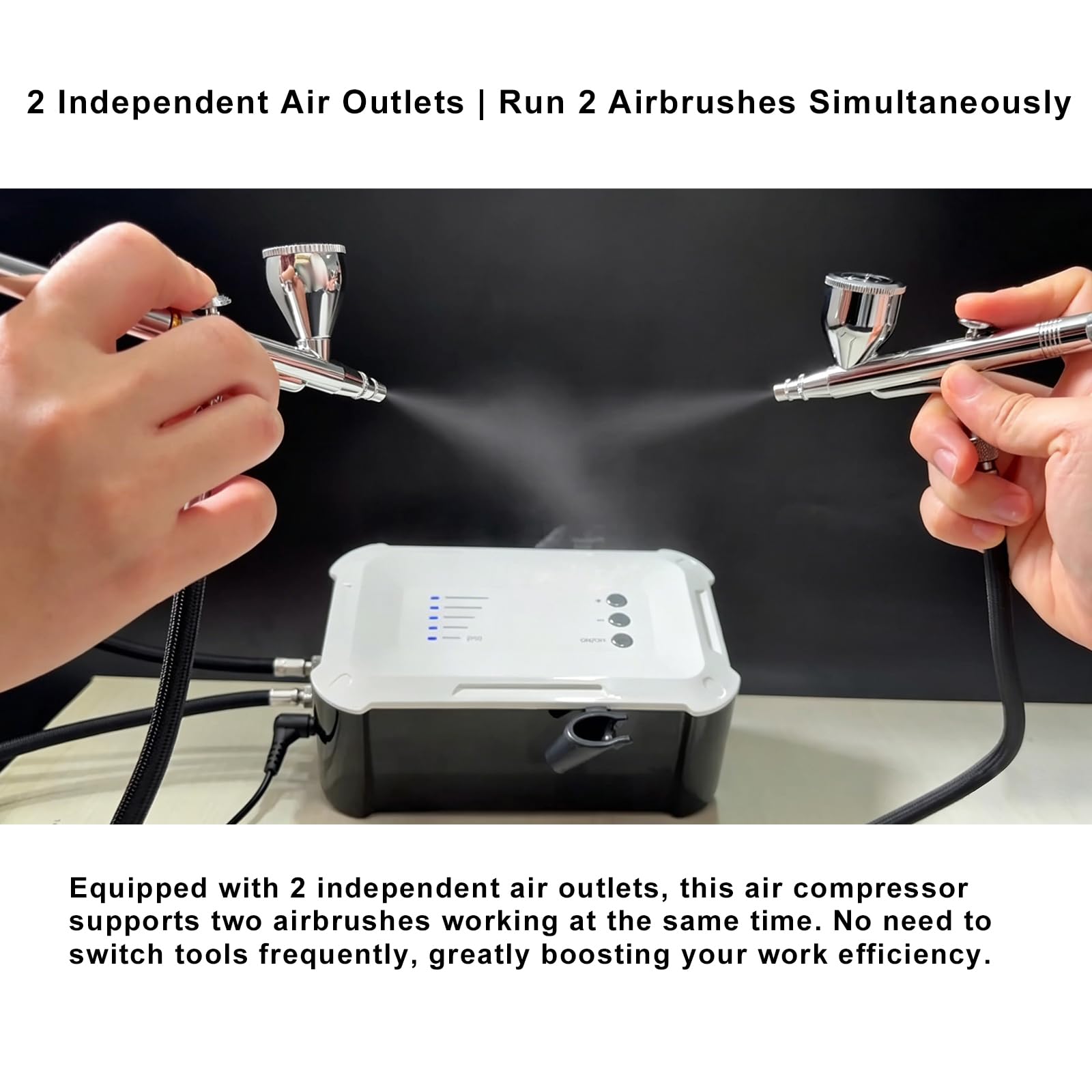 Kit de aerógrafo de 55 psi con compresor, 5 engranajes, para detalles finos a trabajos de gran área, compatibilidad dual con aerógrafo para eficiencia, ideal para decoración de pasteles de fondant