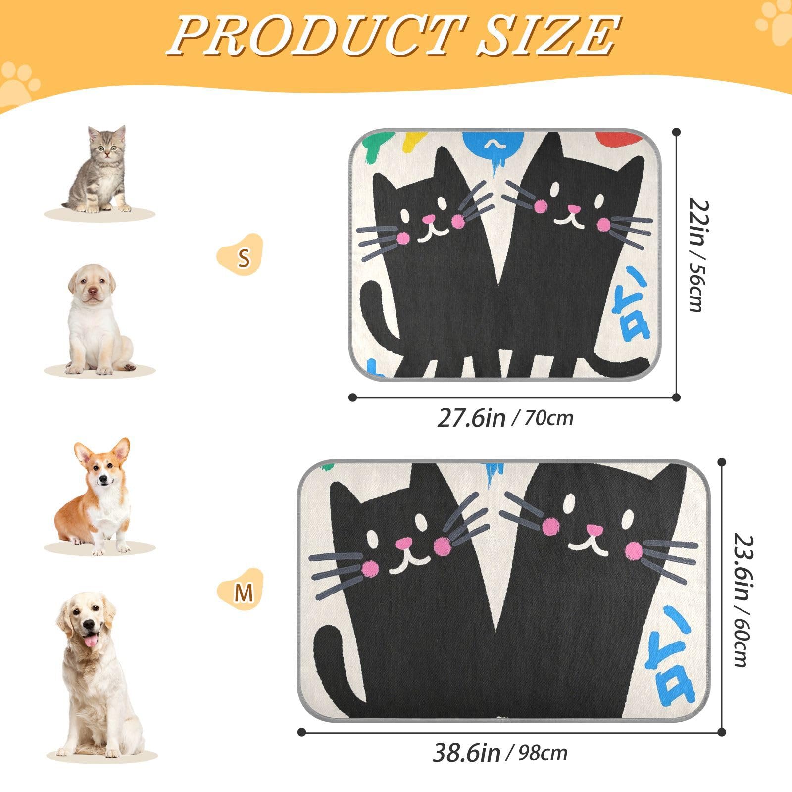 siphylline Cartoon Cute Black Cat Summer Keep Dogs Cool in Summer Self Cooling cat Bed for Outdoor for Hamster Outdoors pet Summer Manta Fria para Perros S