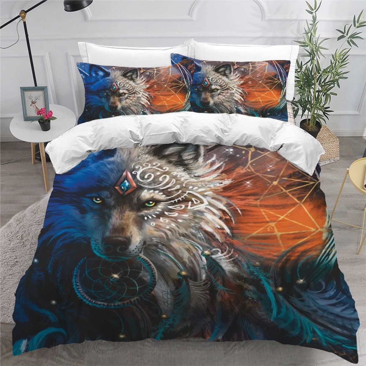 Housse de couette loup 240x260 infroissable en microfibre douce avec zip invisible