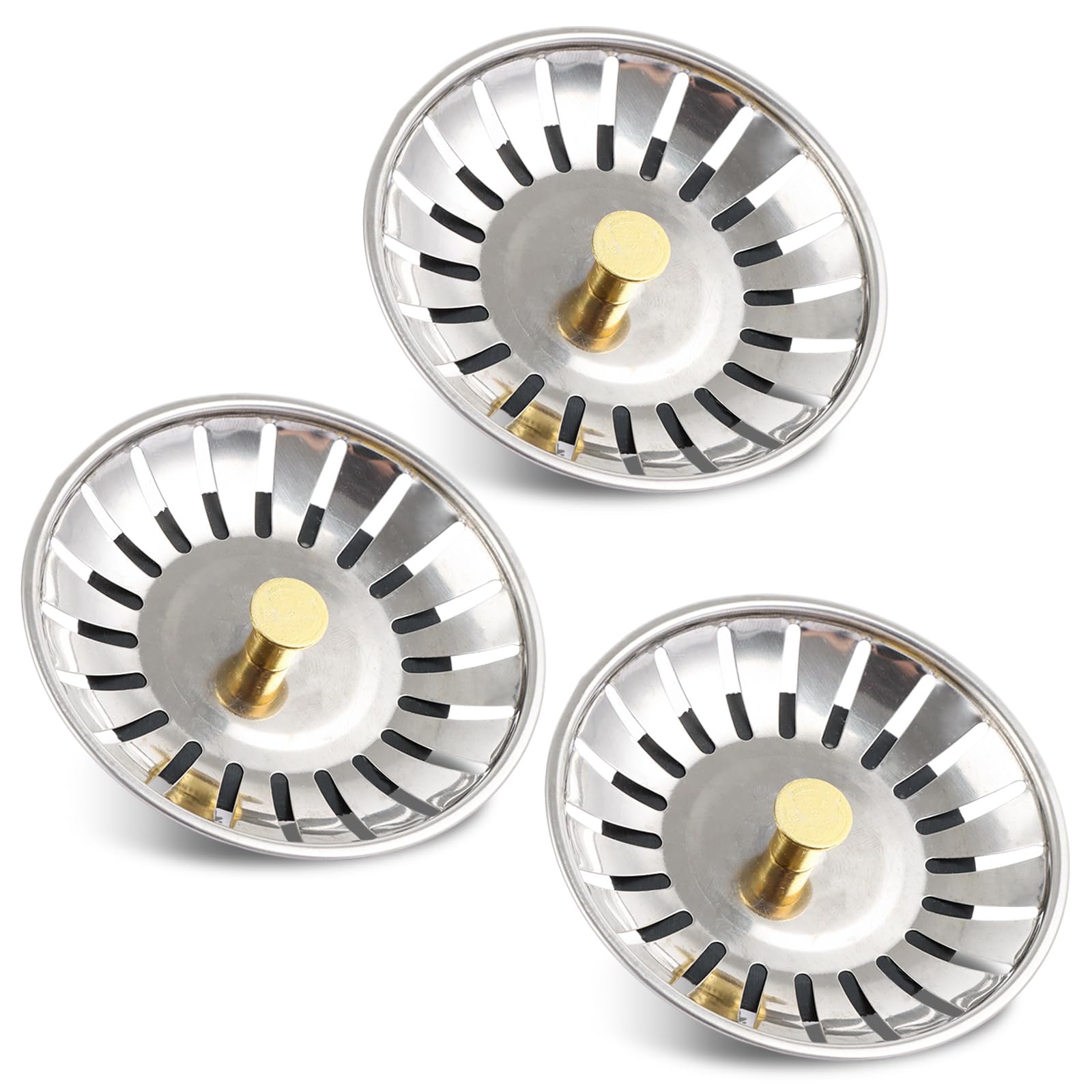 ASelected 3 Pack Kitchen Sink Plug Strainer,Stainless Steel Sink Plug Replacement,Stainless Steel Strainers Sink Plugs,Sink Strainer,Drain Stopper for Food,Hair Catcher,Kitchen Sink, Diameter 80mm