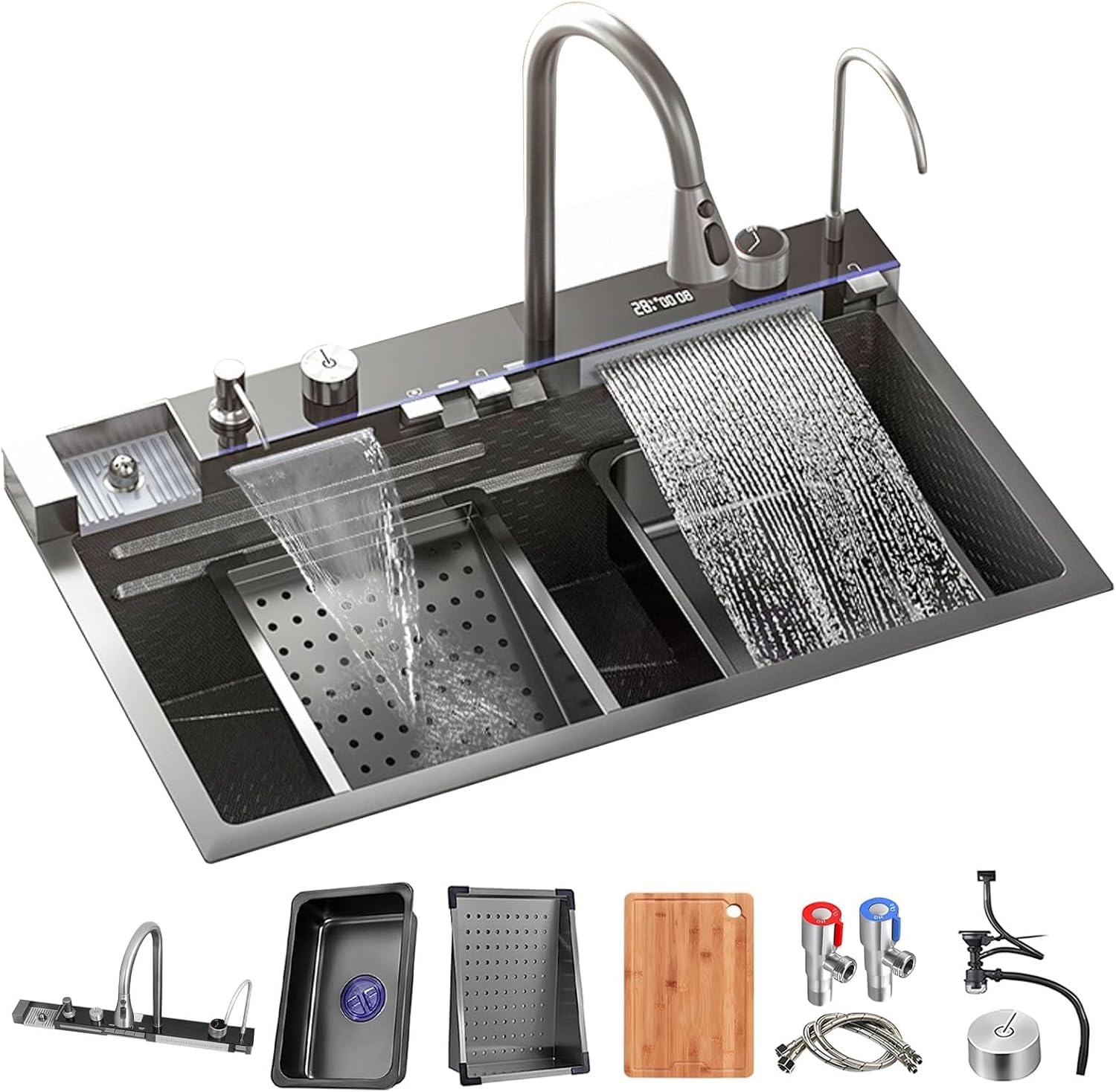 Fregadero con cascada y lavadora de taza presurizada para cocina moderna