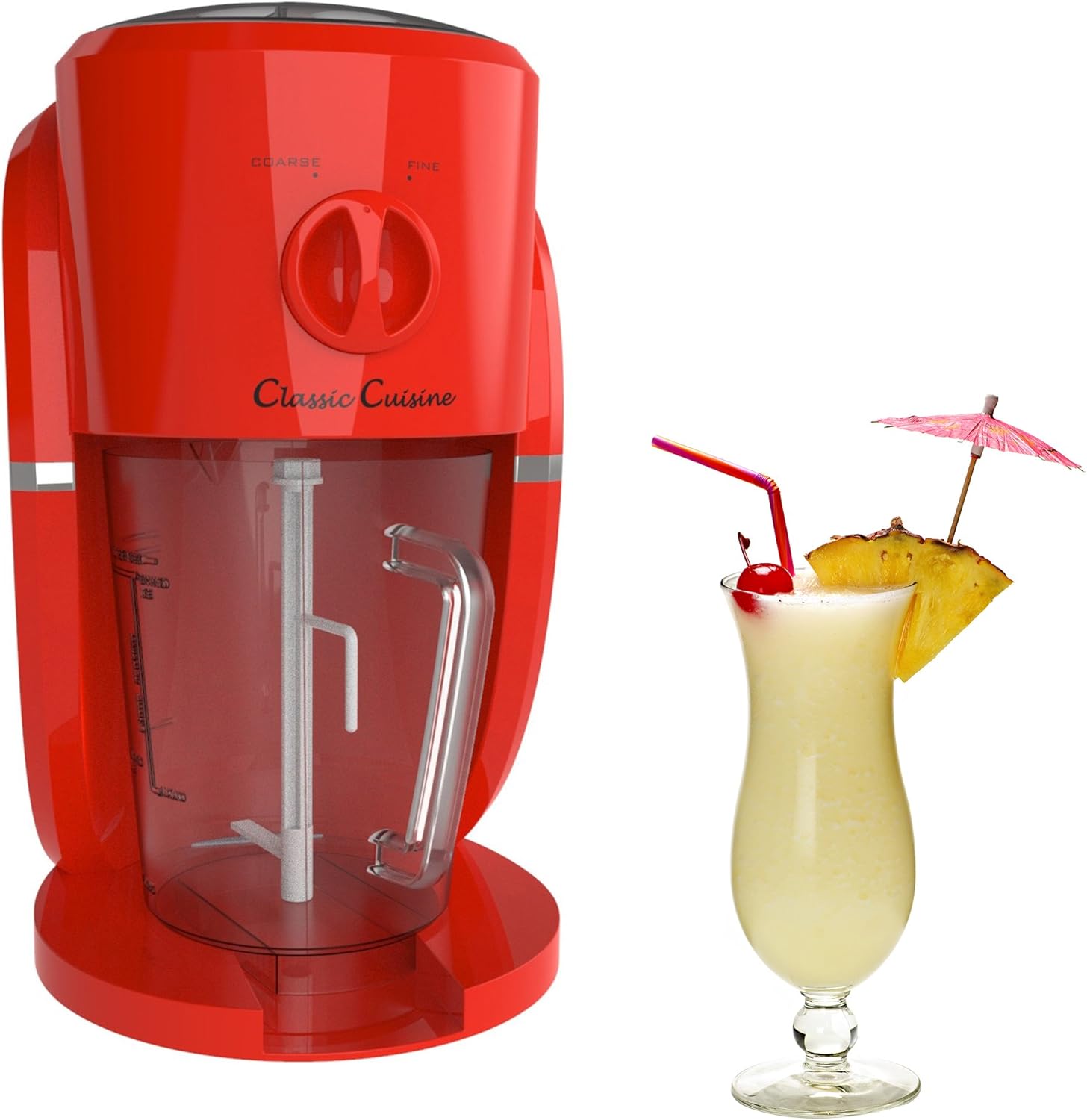 Frozen Drink Maker - Mixer and Ice Crusher Machine for Margaritas, Pina Coladas, Daiquiris, Shaved Ice Treats, or Slushies by Classic Cuisine (Red)