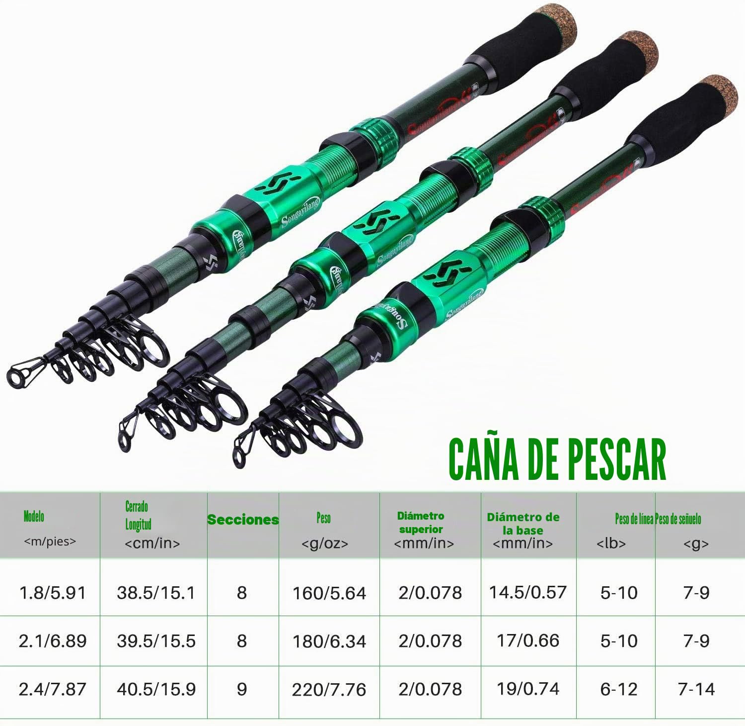 Sougayilang Carretes de caña de pescar telescópicos portátiles para pesca de agua dulce salada