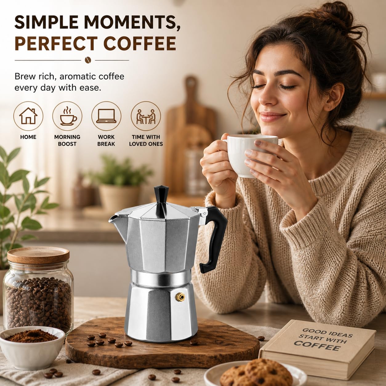 AAshonee Aluminium Italian Style Stovetop Coffee Maker Moka Pot, 6 Cups Espresso Percolator, 300ml (Silver) 4