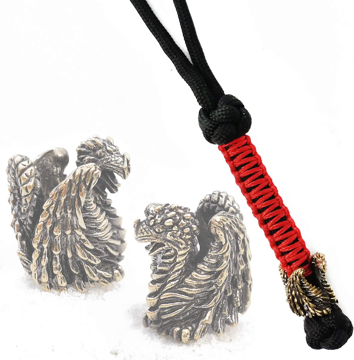 CooB EDC Paracord Knife Lanyard with Hand Casted Solid Metal Paracord Bead Charm Pendant Animals Collection, Custom Paracord Lanyards for Knives (Dragon)