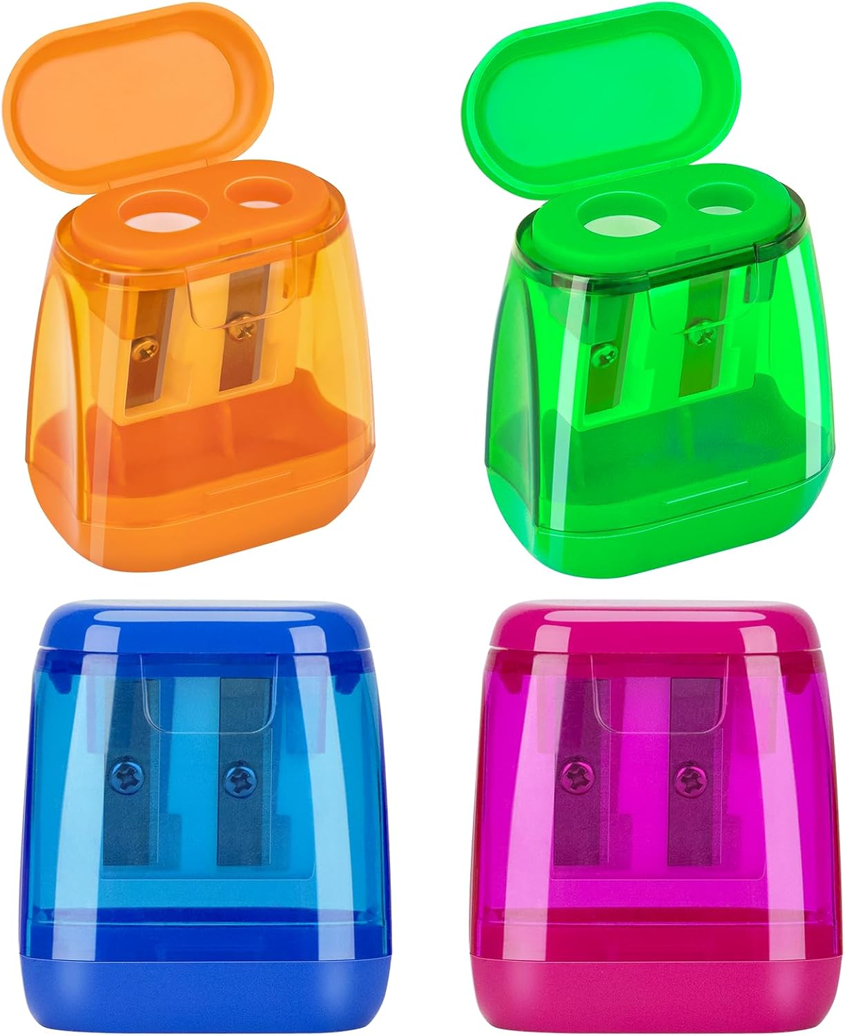Double Hole Pencil Sharpener 4 Pieces 4 Colours Handheld sharpener for thick and thin pencils with lid pencil sharpener for school office and home