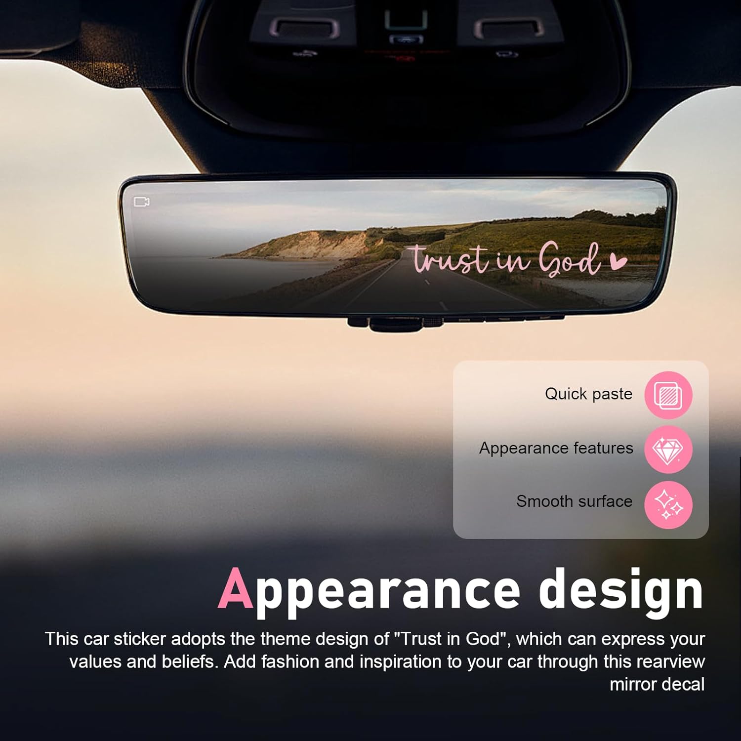 WZP 2PCS Trust in God Rearview Mirror Stickers, Vinyl Reflective Rear View Mirror Decal, Auto Waterproof Rear View Mirror Decorative Accessories for Car Truck Laptop (Pink) - Image 3