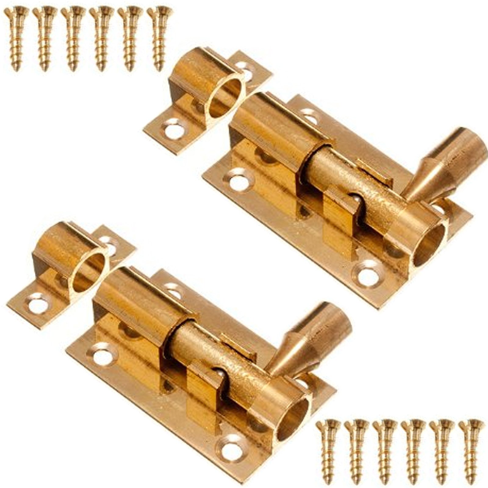 2X Brass 38mm Slide Door Bolts & Screws