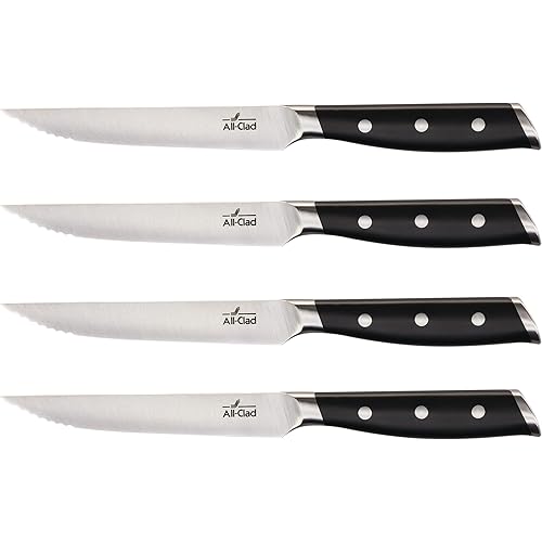 All-Clad Forged German Stainless Steel Steak Knife Set 4 Piece, Fully Forged, Expert Precision, Home Kitchen Knife Set, Knife Block Set, Kitchen Knives, Cookware Utensil, Cook Tool, Ultra Sharp