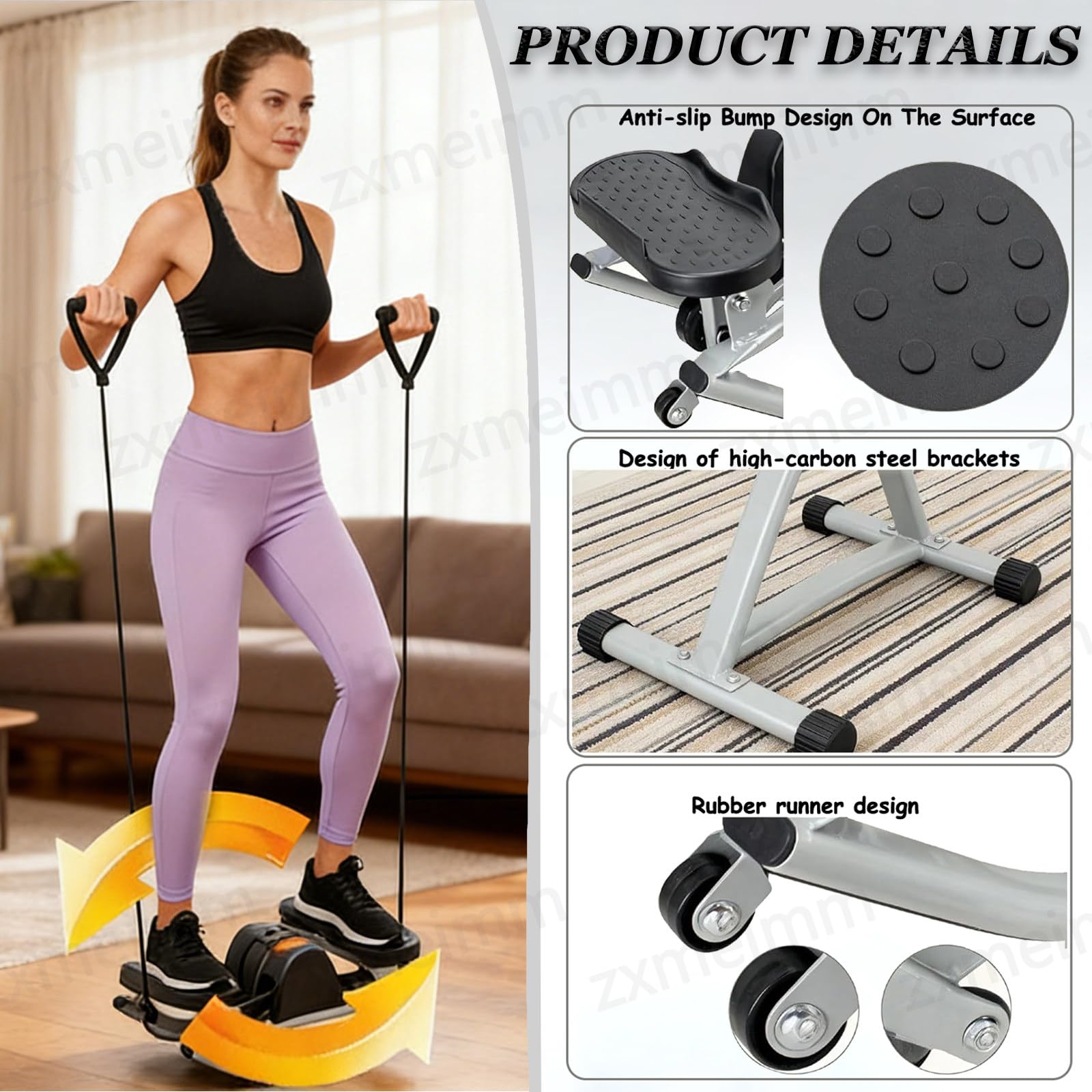 Stepper de Balanceo:Stepper Portátil Compacto para Piernas,Glúteos y Abdominales,Máquina de Entrenamiento en Casa de Bajo Impacto con Bandas de Resistencia,Fitness de Cuerpo Completo de 15 Minutos