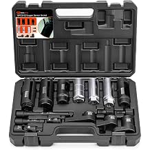 Oxygen Sensor Socket Set, 16PC O2 Sensor Socket Removal Tool and Thread Chaser Set w/ 1/2" Swivel Adapter & 3"/6" Extensions, 22/27/29mm 7/8" 1-1/16" Sockets for Tight Engine Spaces