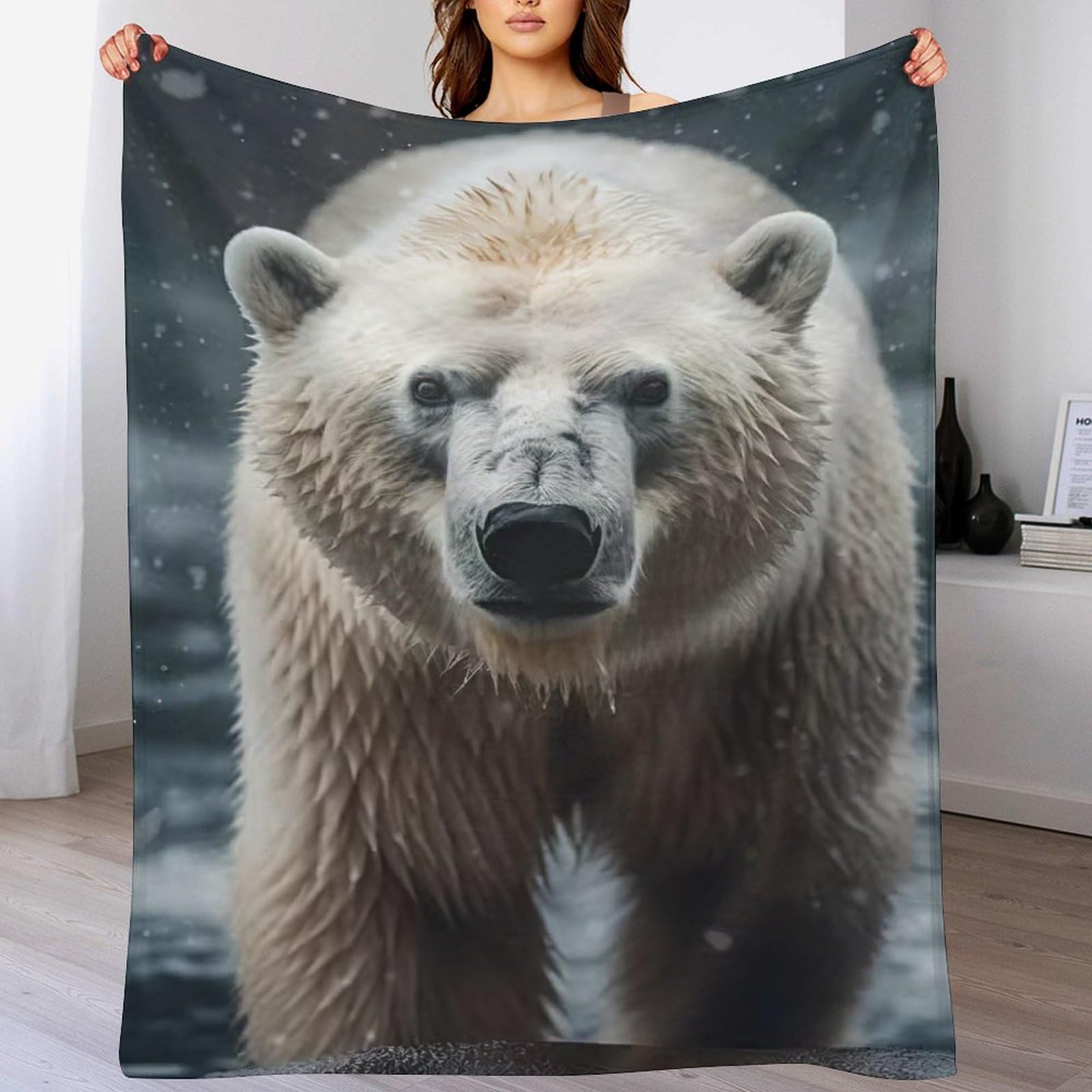 Couverture polaire ours polaire pour cocooning sur le canapé du salon