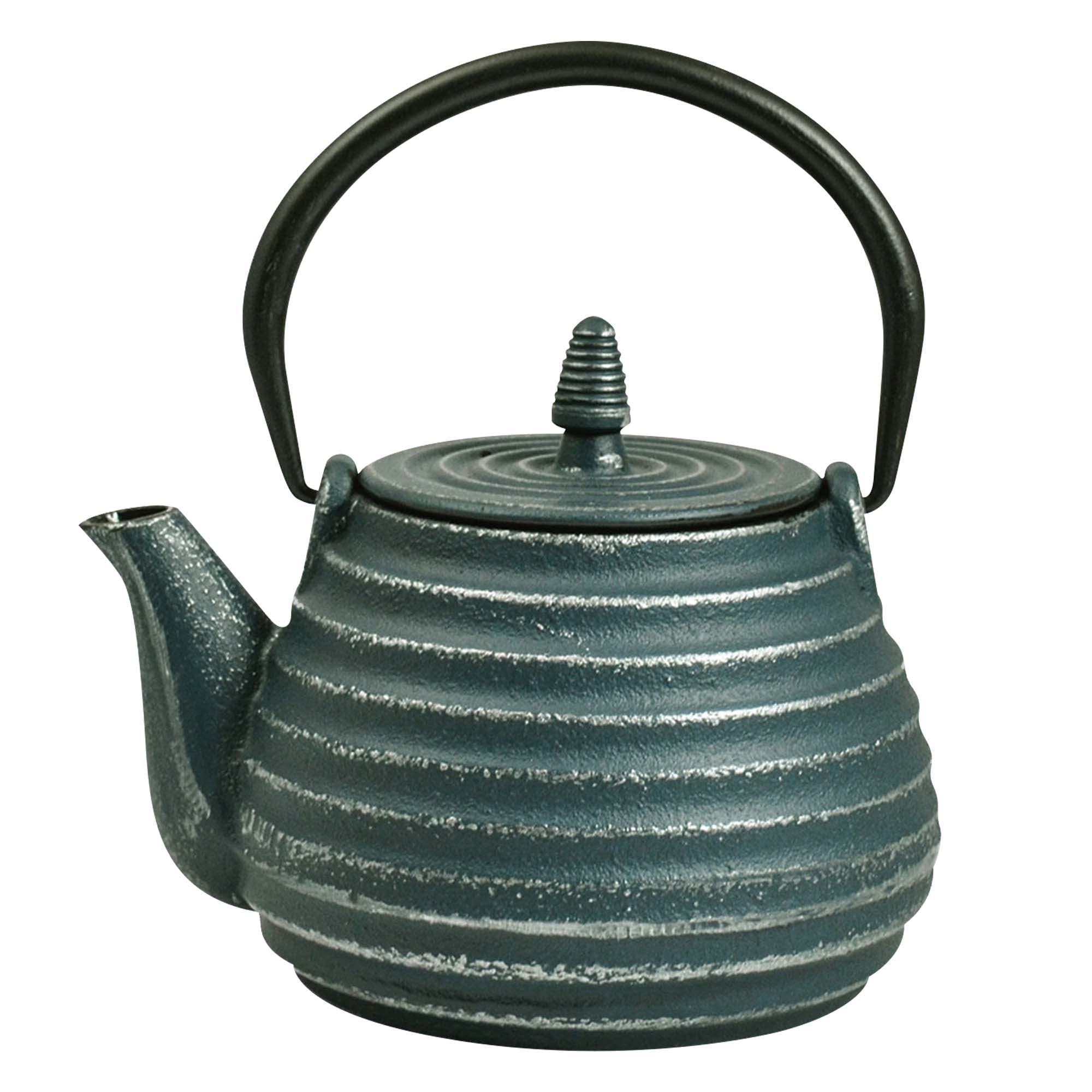 Frieling Ja by Tebie Cast Iron Teapot with Stainless Steel Infuser - 27 Ounce, Green/Silver - Japanese Stovetop Tea Kettle - Teapot Stovetop