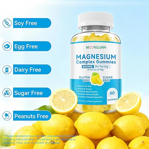 Miniatura 8 de Complejo de magnesio 8 en 1 gomitas para adultos y niños con Ashwagandha, vitamina D3, B12  Suplementos de complejo de magnesio para mujeres,