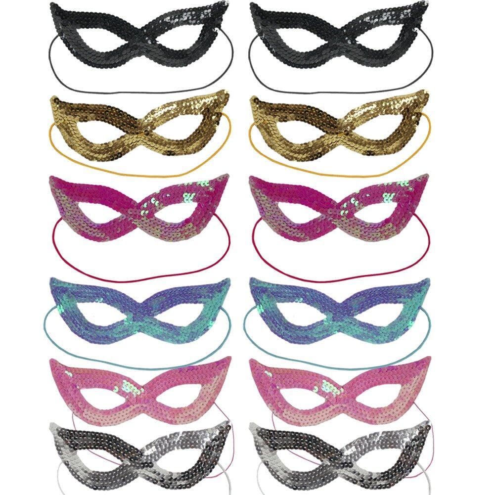 Danlai 12pcs Sequins Cat Eye Mask Women's Venetian Carnival Masquerade Masks Half Face Ball Masks for Birthday Wedding Party Decoration