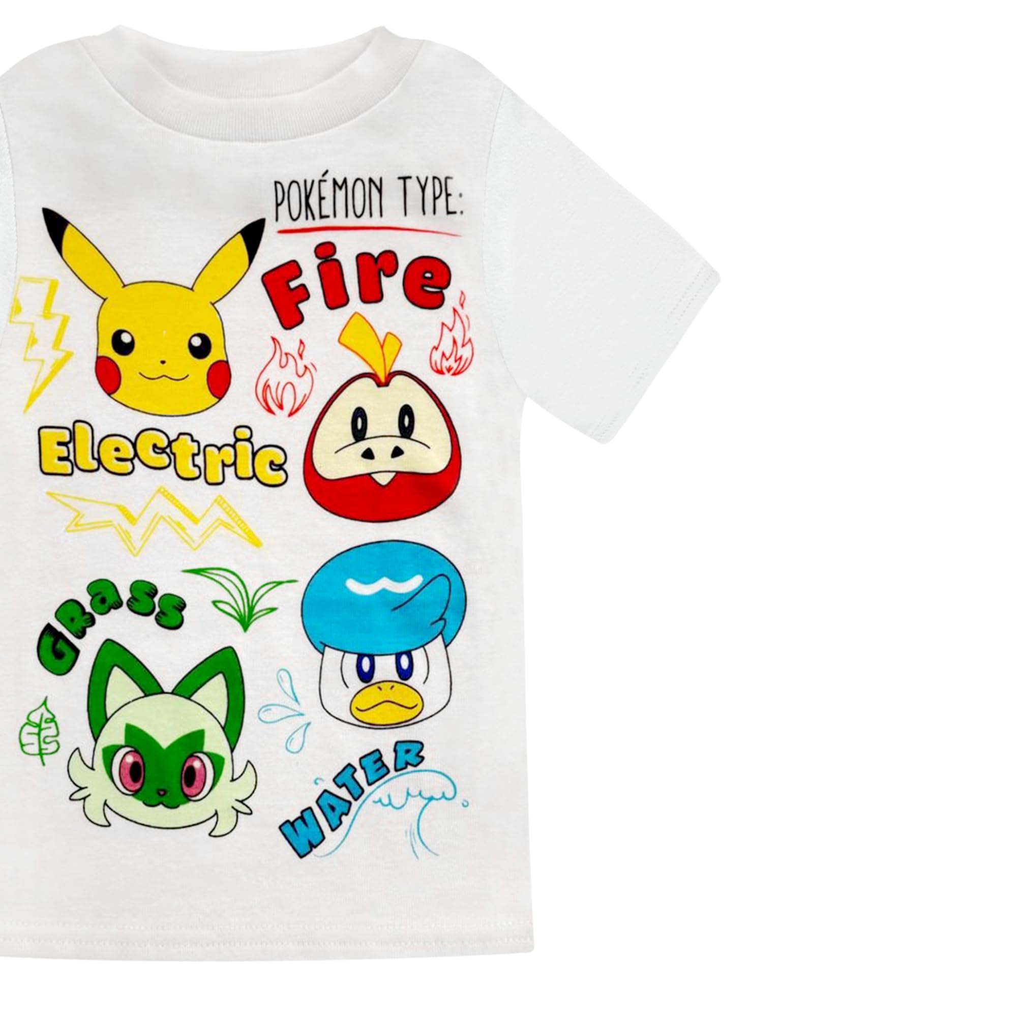 Pokémon - Set pigiama per ragazzi - Set pigiama a maniche corte e pantaloncini, 100% cotone, pigiama estivo per bambini, vestibilità aderente, bianco blu, 8, Bianco blu, 8