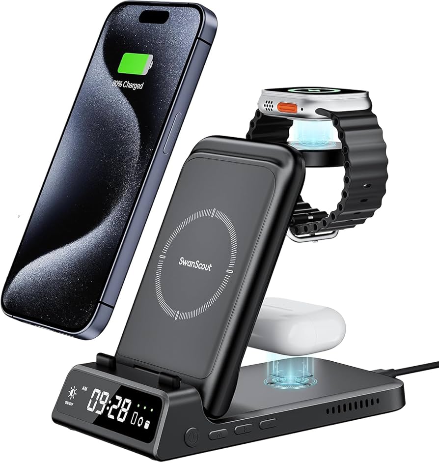 Amazon.co.jp: 3in1 ワイヤレス充電器、iphone 充電スタンド、置くだけ