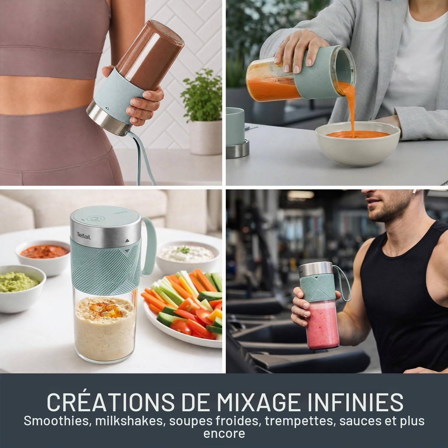 Tefal Lightmix BL1C0430 BL1C0430 BL1C0430 Blender portable, puissant, sans fil, rechargeable, smoothies protéinés, mélanges de crème glacée et fruits congelés, BL1C0430, 300 ml