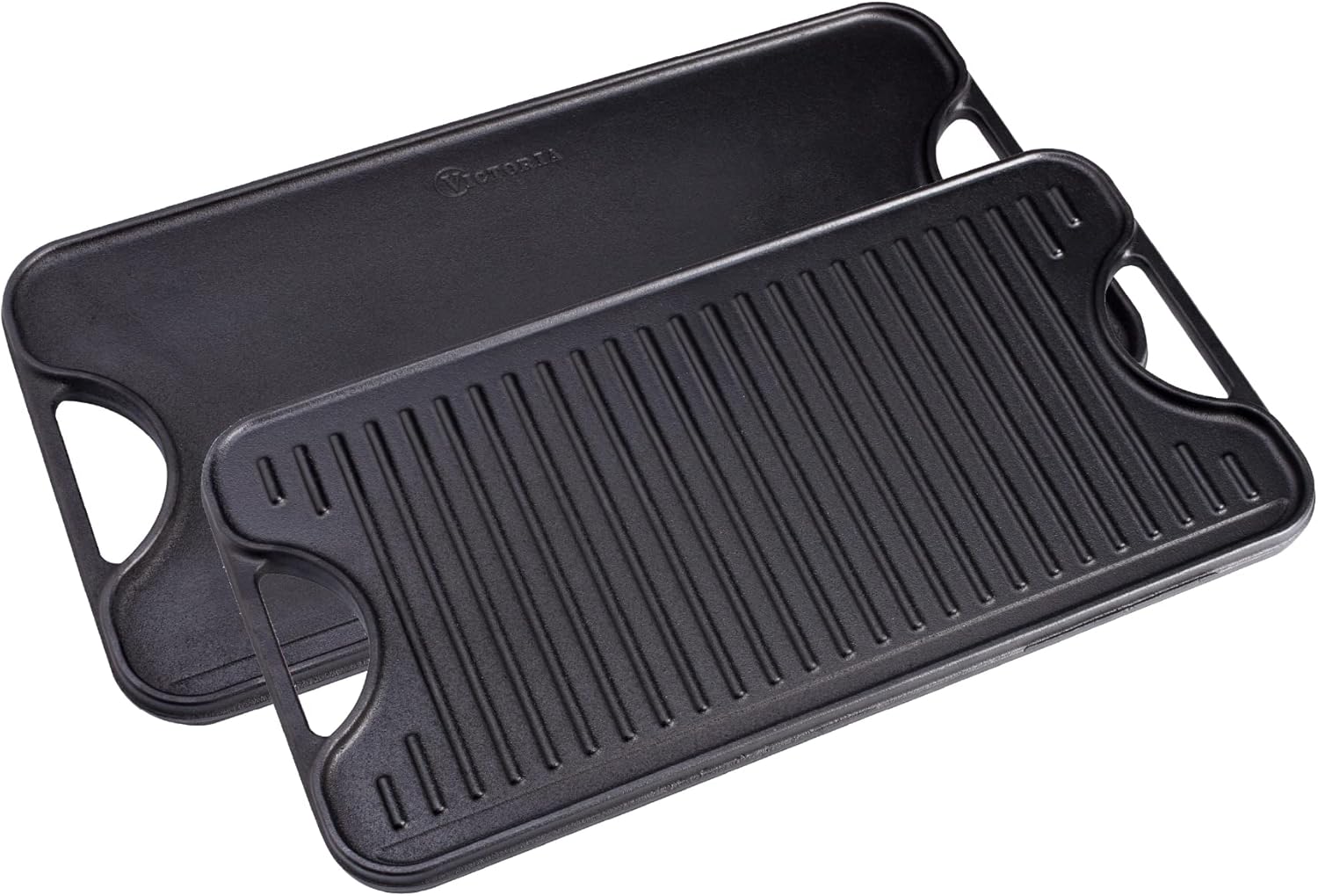 Victoria 18.5-by-10-Inch Rectangular Cast Iron Griddle, Preseasoned Reversible Griddle 18.5 x 10 Inch
