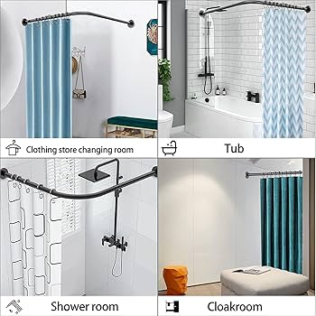 IDesign 78671 Shower Curtain Rail (127-221 Cm), Long Metal Tension Rod With No Drilling, Telescopic Shower Curtain Pole For Bathroom And Shower