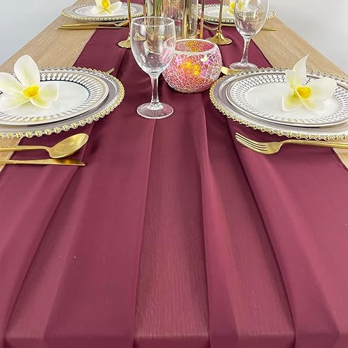 Miniatura 9 de EHLDekol Paquete de 2 caminos de mesa de gasa de 27 x 120 pulgadas, románticos y traslúcidos, para boda, decoración de fiesta nupcial (terracota, 10