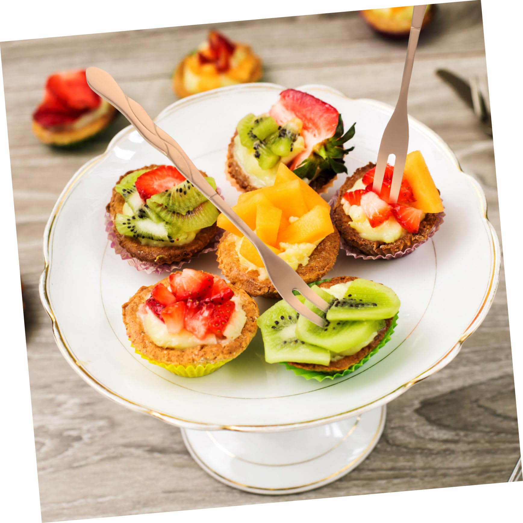 MAGICLULU 20pezzi Forchette Per Frutta Acciaio Inossidabile Doppio Dente Eleganti Forchettine Per Dessert e Insalate Per Feste e Eventi Hotel e Bar Oro Rosa