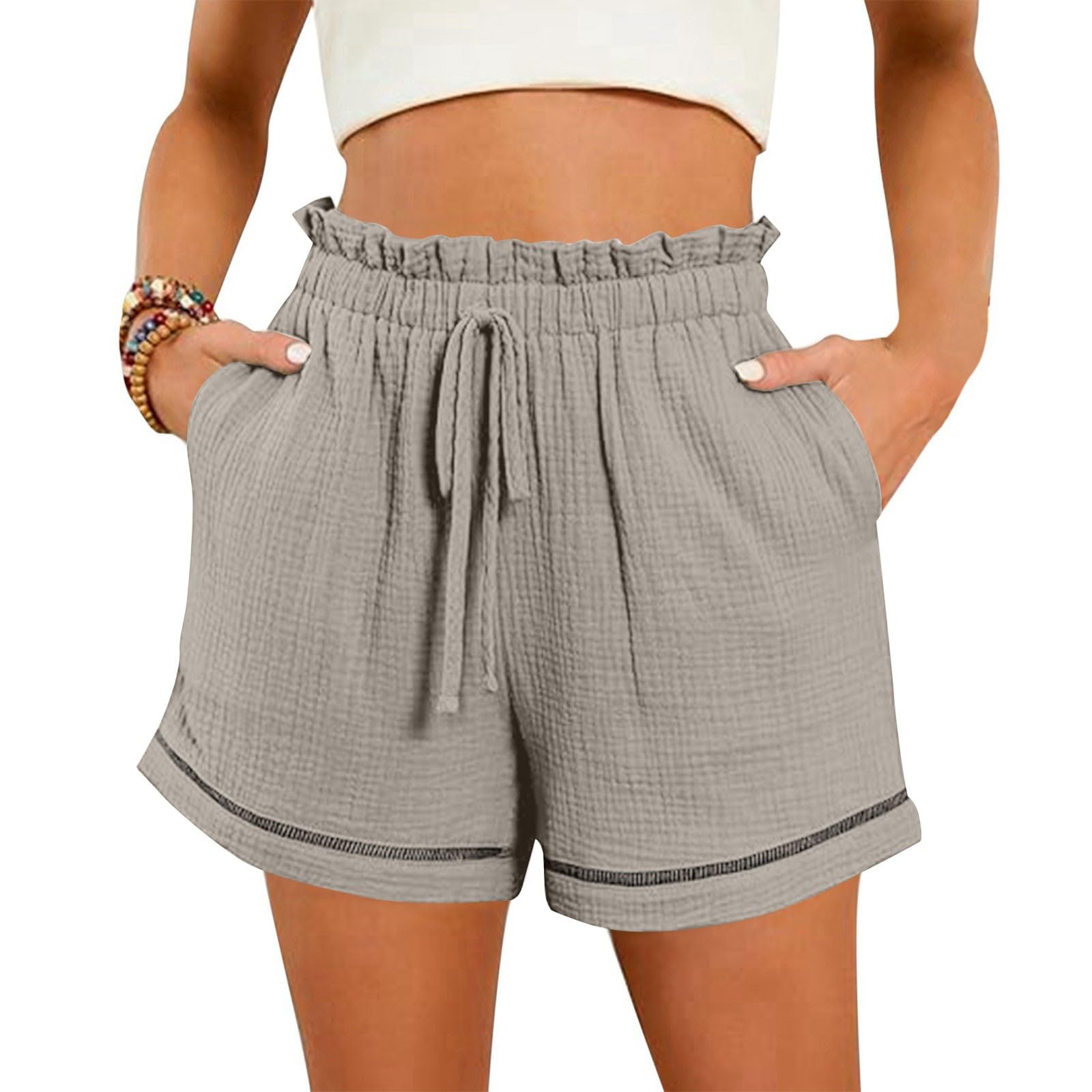 Bermuda Femme Shorts Femme Fluide Grande Taille Coton Jogging Shorts Leger Sport avec Cordon De Serrage Et Poches Pantalon De Travail Et Les Vacances