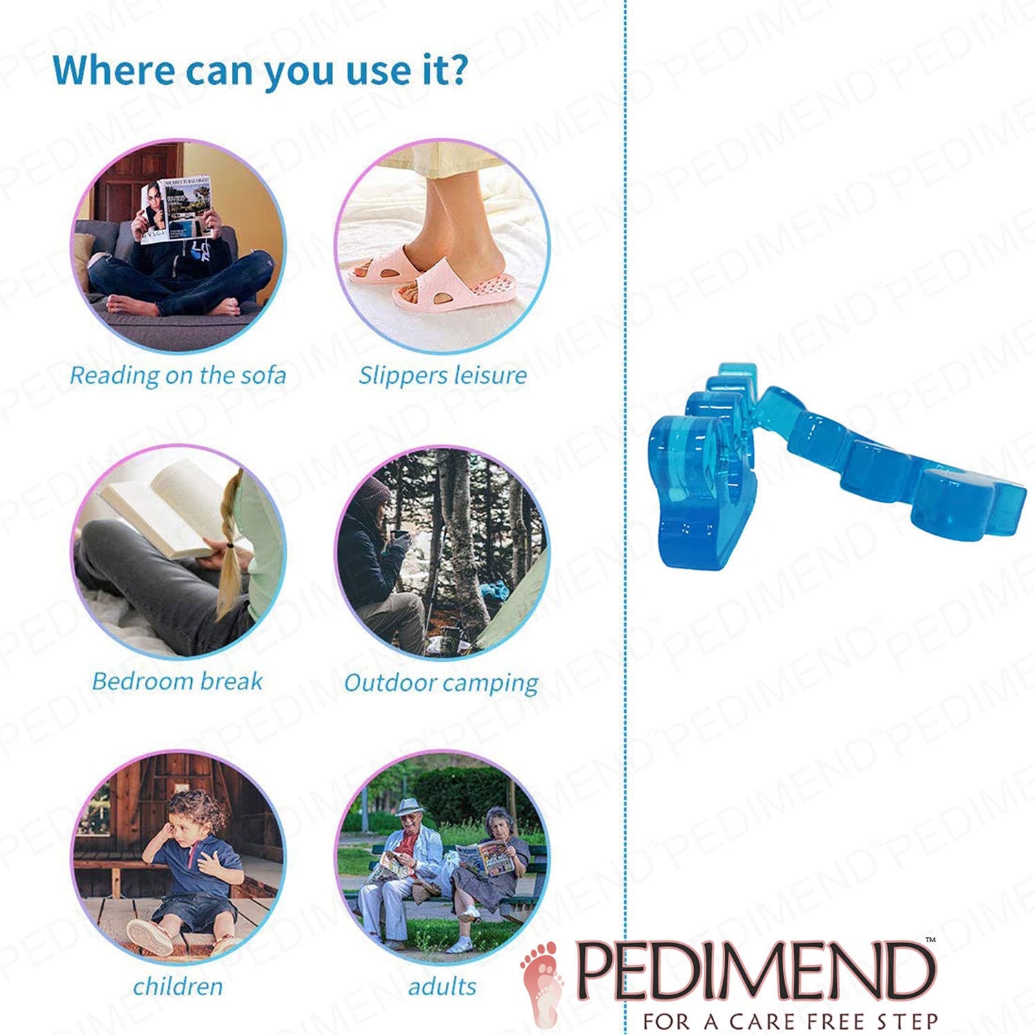 Pedimendtm silicone gel per dita (colore blu) | yoga per dita | toe divisori per alluce valgo | per dita | crampi ai piedi o crampi Toes | Ideale per ballerini & Yogis | unisex | Foot Care