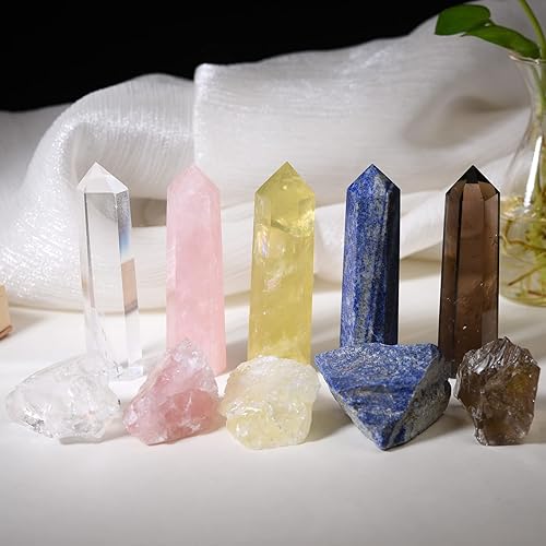 Miniatura 3 de Juego de varitas de cristal de cuarzo rosa natural de 2.75-3.54 pulgadas (2.8-3.5 in) 6 facetas de torre de cristal curativo de chakras con cuarzo