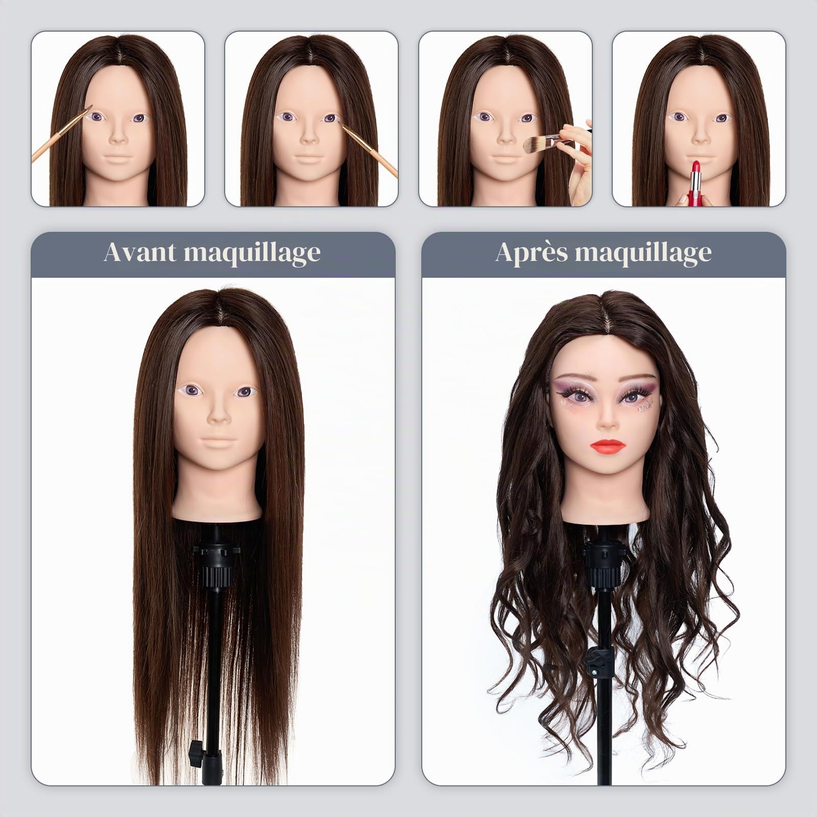Neverland Tête de coiffure pour coiffer et maquiller 60% cheveux naturels