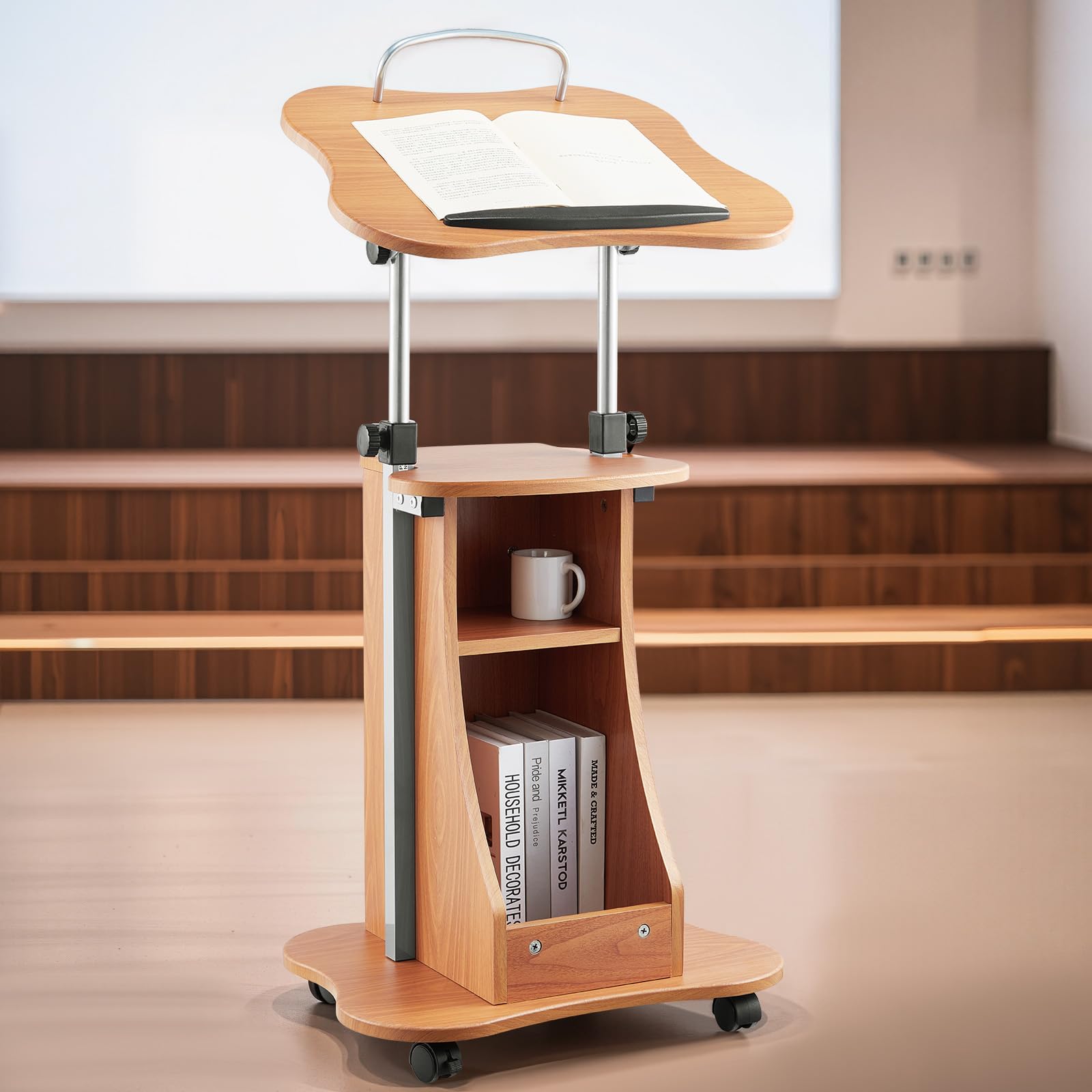 VEVOR Supporto per Podio, Capacità di Peso 10 kg Podio per Conferenze con Ruote Bloccabili, Ampia Superficie di Lettura e Vano Portaoggetti Aperto, Altezza e Angolazione Regolabili, per Discorsi