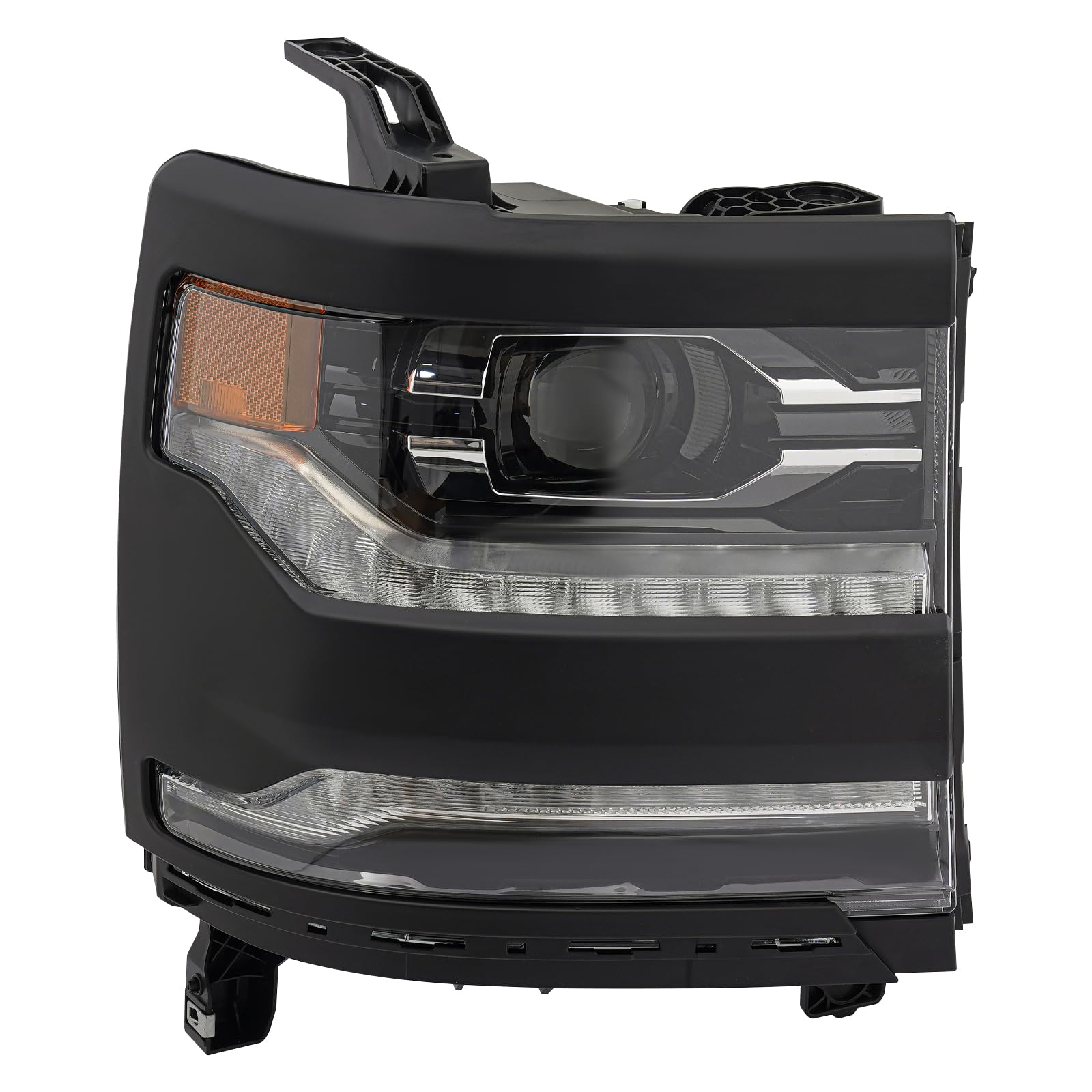 QIANMOON For 2016-2018Chevy Silverado 1500 LTZ/High Country NON HID Models, Right Passenger LED Headlight Assembly Black Housing Clear Lens Side
