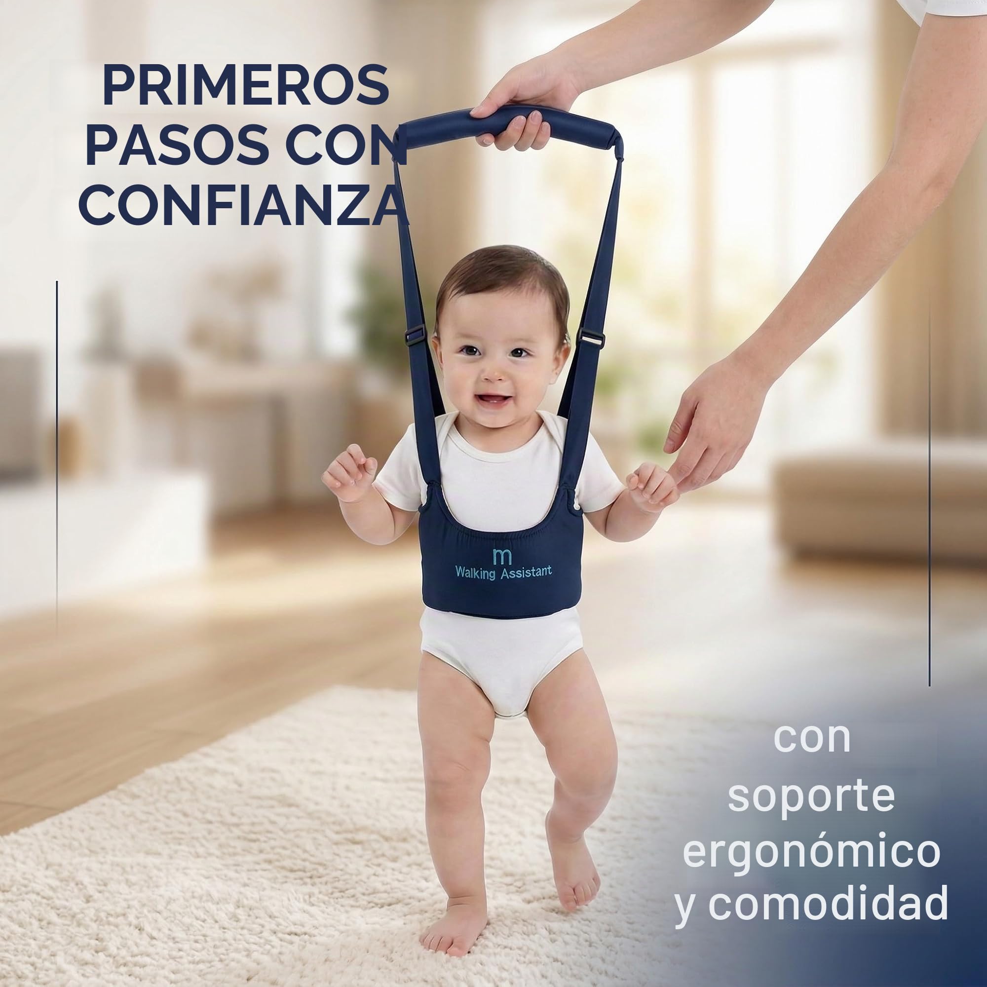 Arnés de Seguridad para Caminar Arnes Bebes Ajustable Arnés de Bebe con Hebilla de Seguridad y Calcomanías Mágicas Transpirable Cinturón de Andador para Bebe 7-24 Mes - Azul marino