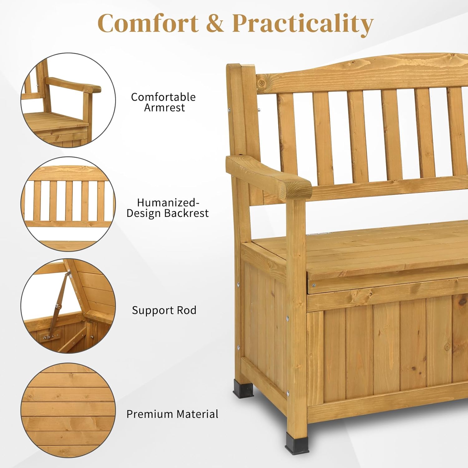 44inch Cedar Yard Storage Box with Backrest Armrest Bright Yellow