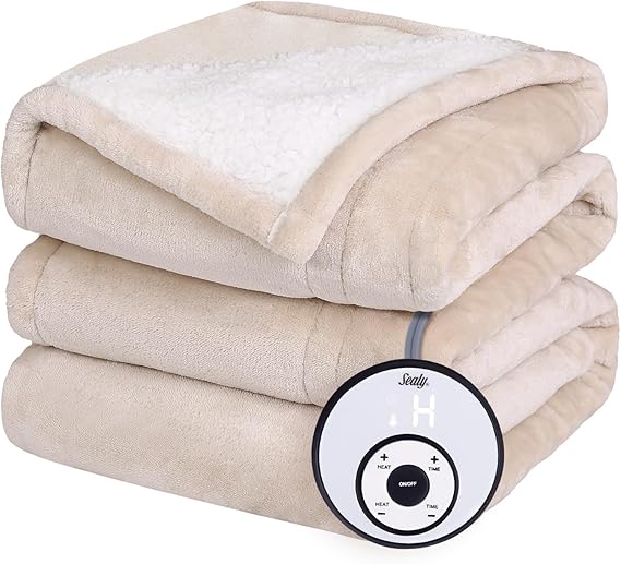 Sealy Heated Blanket Electric Throw Fast Heating Blanket Full Size Sherpa Flannel