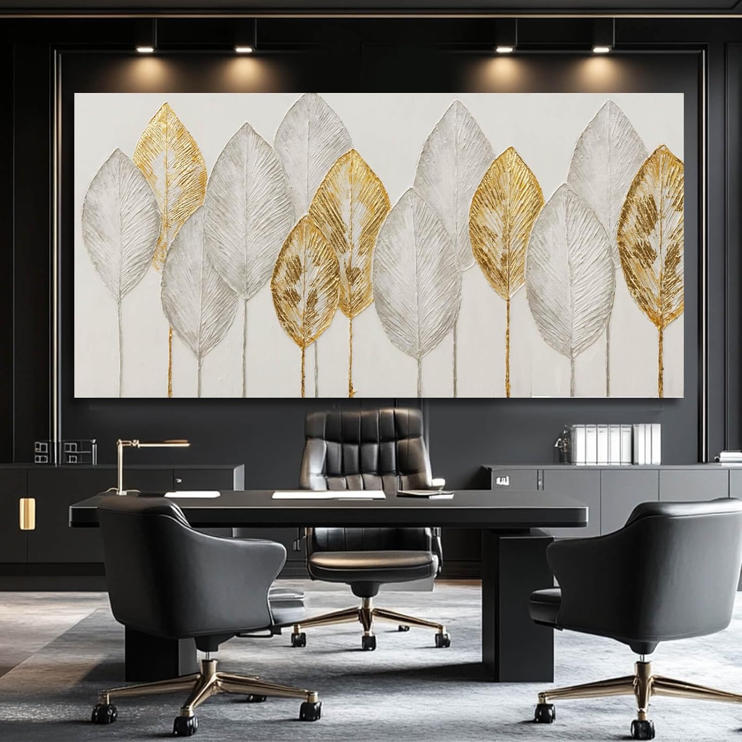 Kureful Minimalist Wall Pictures Leaves Wall Painting Modern Wall Art 29"x58" Artwork for Living Room Canvas Art Posters for Kitchen
