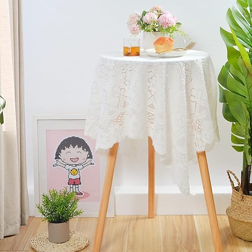 Miniatura 5 de WANGDEFA Mantel redondo pequeño de 4 piezas, mantel redondo pequeño de macramé con patrón floral para cenas, bodas (35 x 35 pulgadas) (4, redondo)