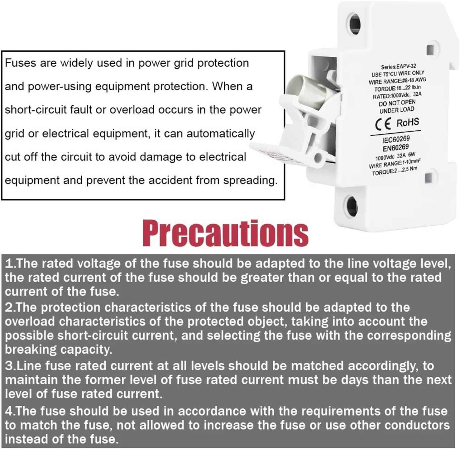 1P 2P Parallel Din Rail DC Fuse Holder 10 * 38mm 1000V(32L-2P-Fuse Base)