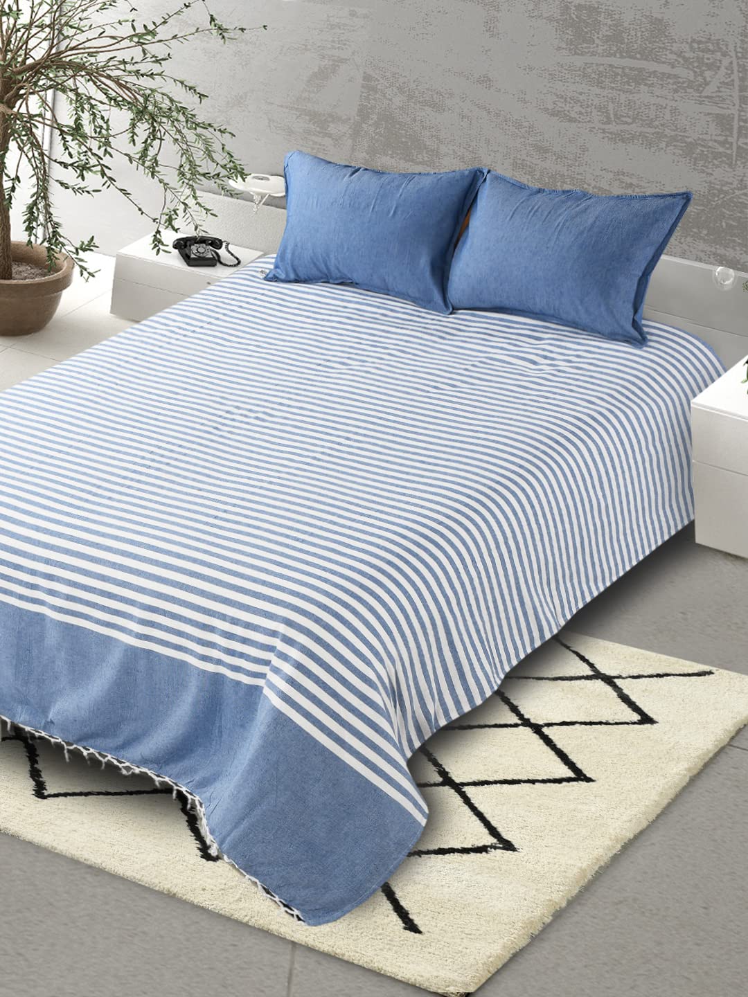 Maroon Striped Bedsheet - Soft Cotton Queen Size -5 Maroon Striped Bedsheet - Soft Cotton Queen Size -5