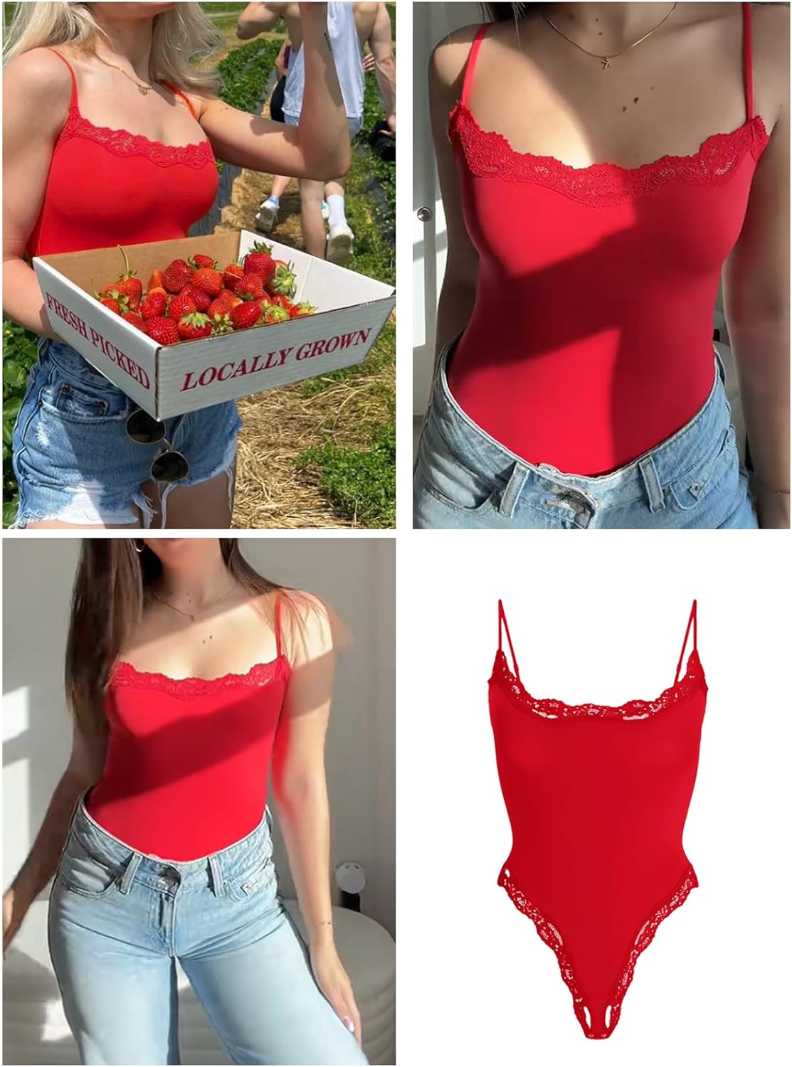 Starrylion Lace Body Suit Square Neck Tops for Women Sleeveless Spaghetti Strap Tank Top Bodysuits for Women Sexy Jumpsuit - Image 3