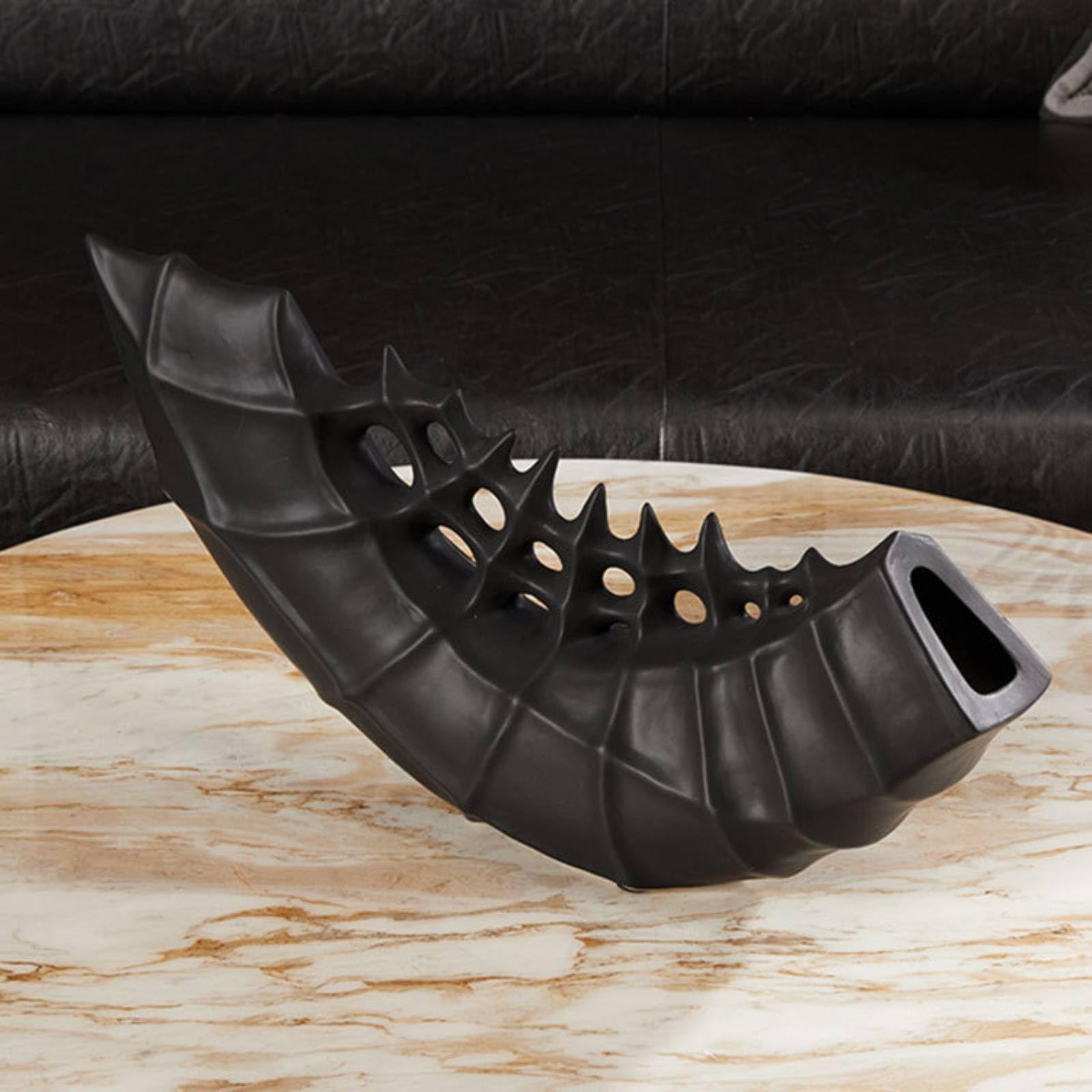 Escultura Geométrica Decorativa Ornamento Estatuilla Figura Resina de Mesa con Cuerpo Alargado y Ovalado Superficie Facetada Que Acentúa la Decoración, Negro, 60 12 30cm