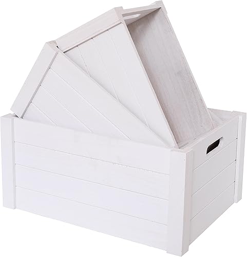 Cajas modernas de madera blanca para almacenamiento, cajas decorativas rústicas, juego de 3 cajas de almacenamiento de madera extra grandes para