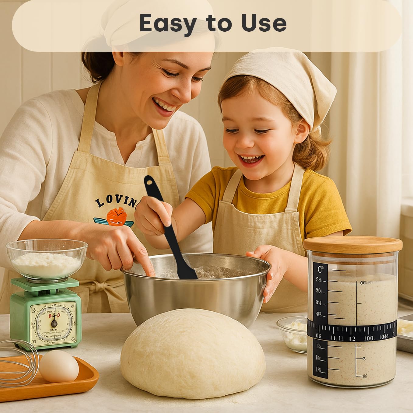 SoLuna. Kit per principianti di pasta madre da 1 litro/1000 ml [vetro di alta qualità] – Grande barattolo per pasta madre in borosilicato, fascia per l'alimentazione della data, termometro/spatola