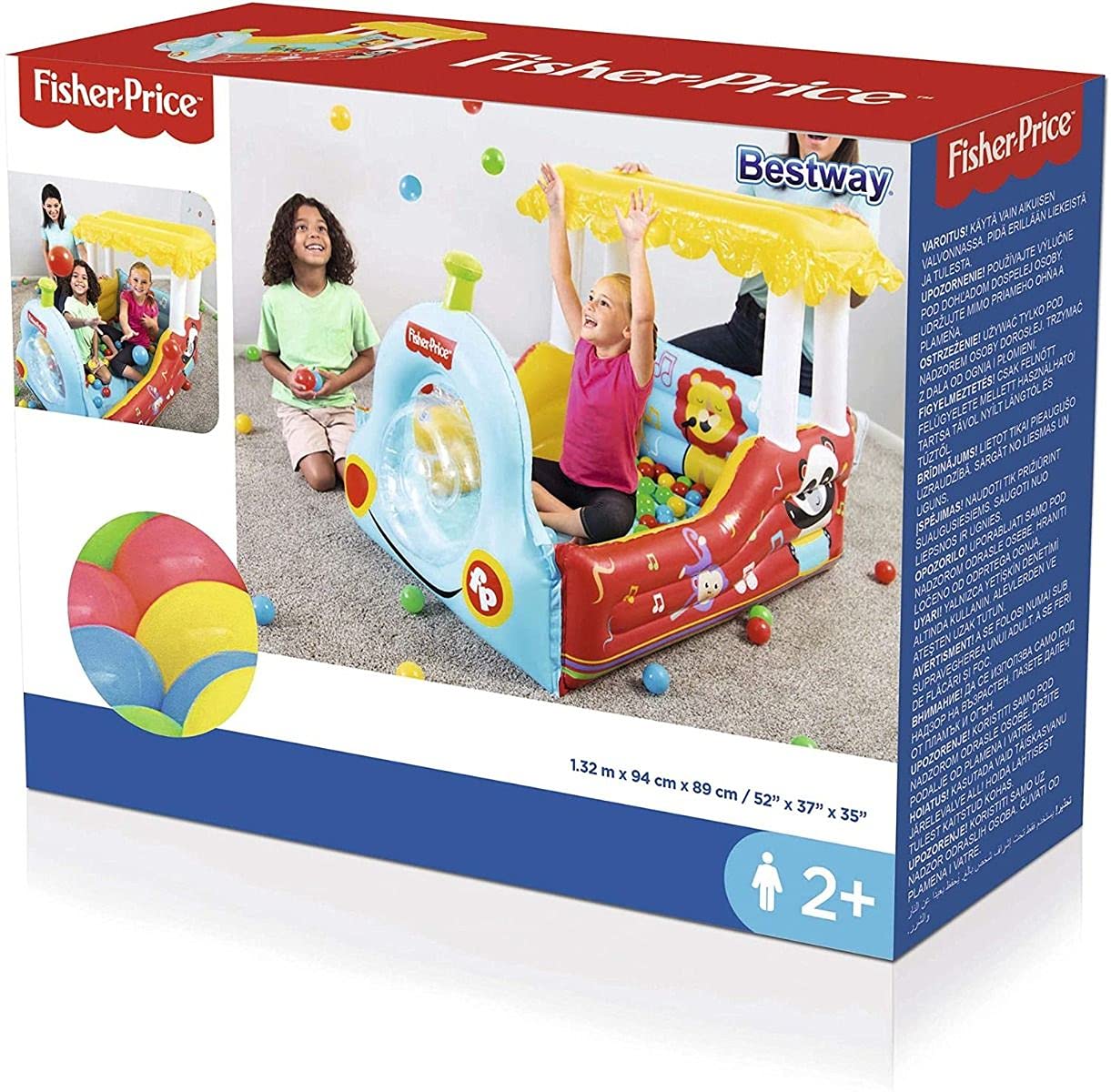 Bestway Fisher-Price aufblasbare Dampflok mit Bällebad inklusive 25 bunten Spielbällen, 132x94x89 cm, bunt 93537