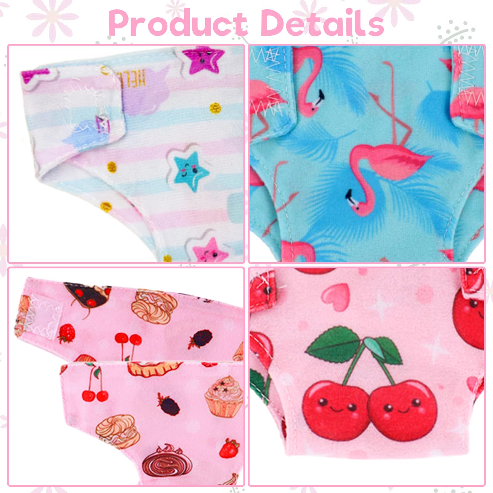 6 Pcs Doll Diapers for Baby Dolls 14-18 inches, Cute Doll Accessories for Baby Dolls 30-43 cm, Reusable Doll Accessories - Image 3