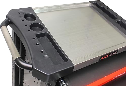 Miniatura 5 de Cofre de herramientas con cajones con cerradura y banco de trabajo superior de acero inoxidable, carrito de herramientas rodante sobre ruedas para