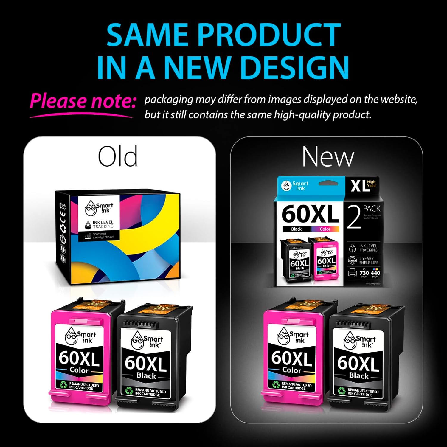 Smart Ink Remanufactured Ink Cartridge Replacement for HP 60 XL HP60XL Black and Color Combo Pack for Photosmart C4680 C4795 C4780 D110a DeskJet F2430 F2480 F4280 F4480 F4400 F4440 F4580 Envy 120