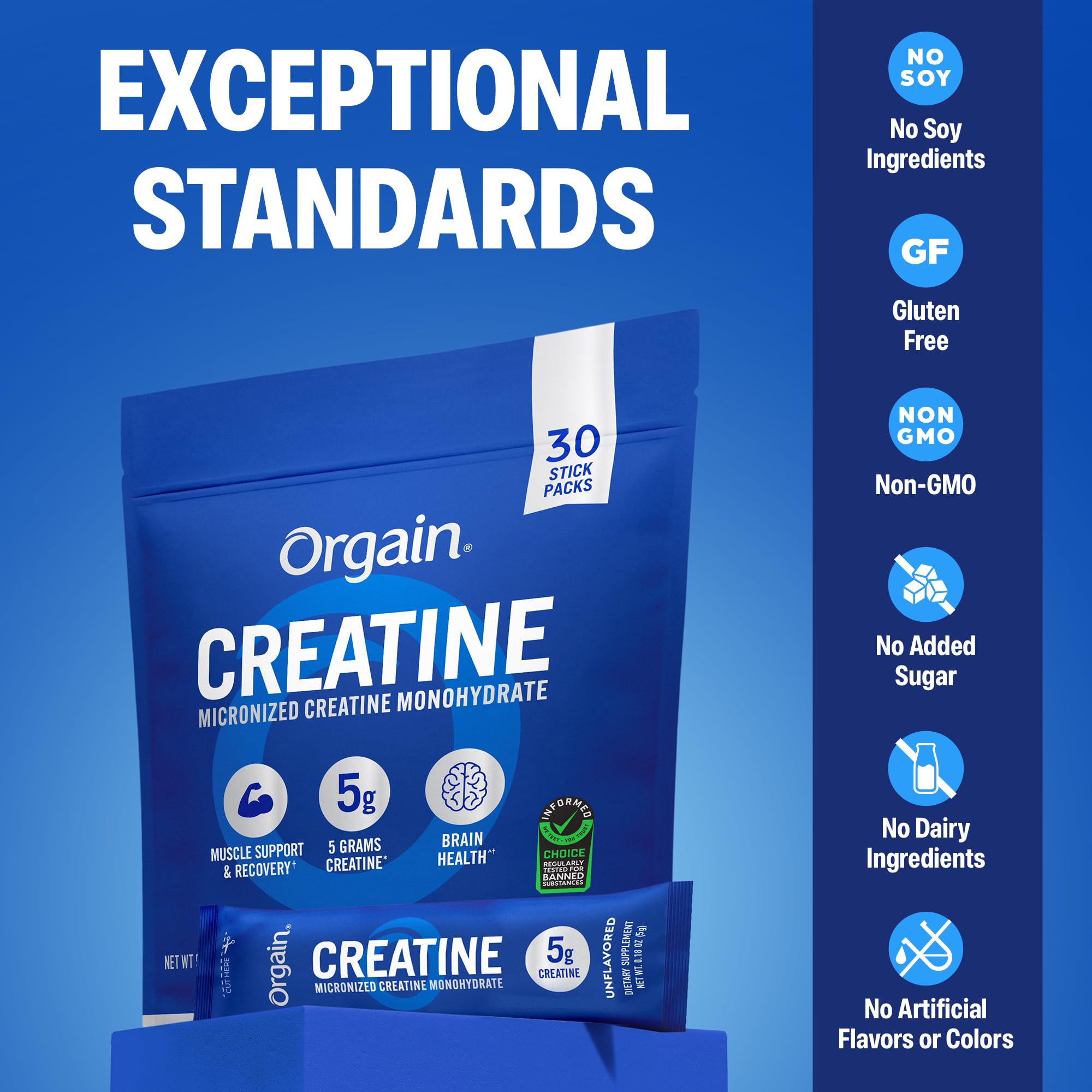 Orgain 5g Creatine Monohydrate Micronized Powder, Unflavored, 30 Sticks — Amazon image 3